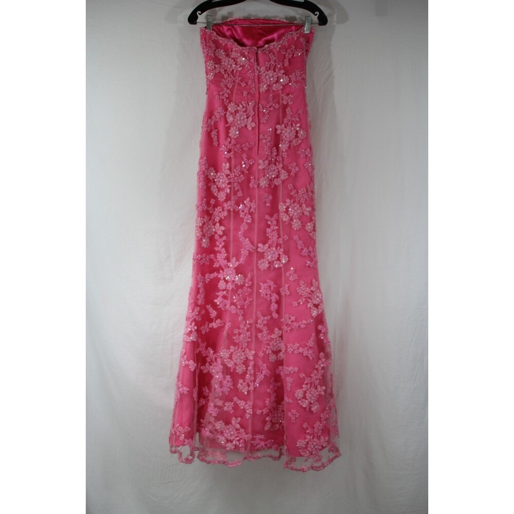 Vtg Cache Y2K Pink Sequin Floral Strapless Gown Dress 4 Formal Prom Fairycore - Picture 7 of 12